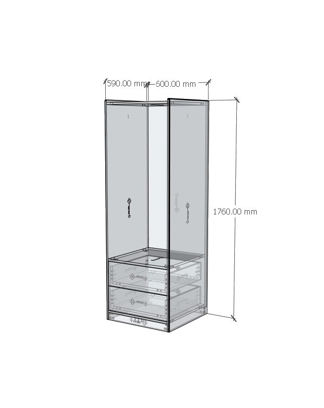 HAPPY FURNITURE , Gỗ tự nhiên , Tủ quần áo 2 ngăn kéo - GAMZE , THK_192 , 60cm x 59cm x 176cm