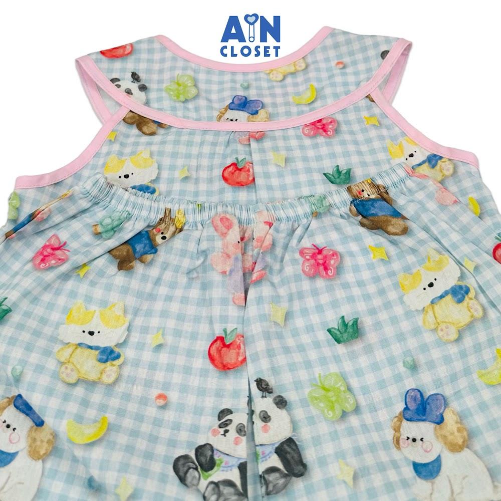 Bộ quần áo Ngắn bé gái hoạ tiết Caro Gấu Xanh Cotton - AICDBGHKV0UR - AIN Closet