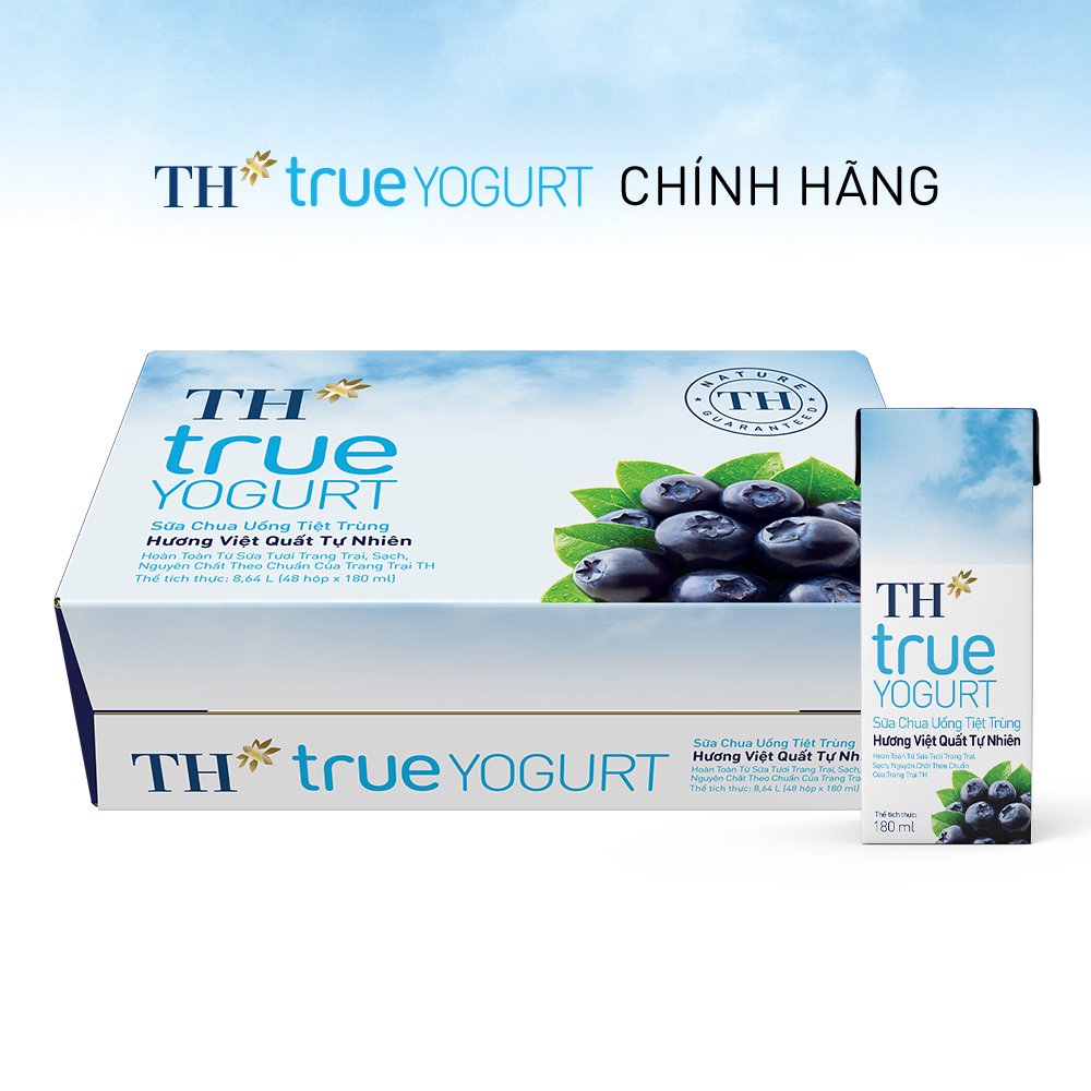 Thùng 48 hộp sữa chua uống tiệt trùng hương việt quất tự nhiên TH True Yogurt 180ml (180ml x 48)