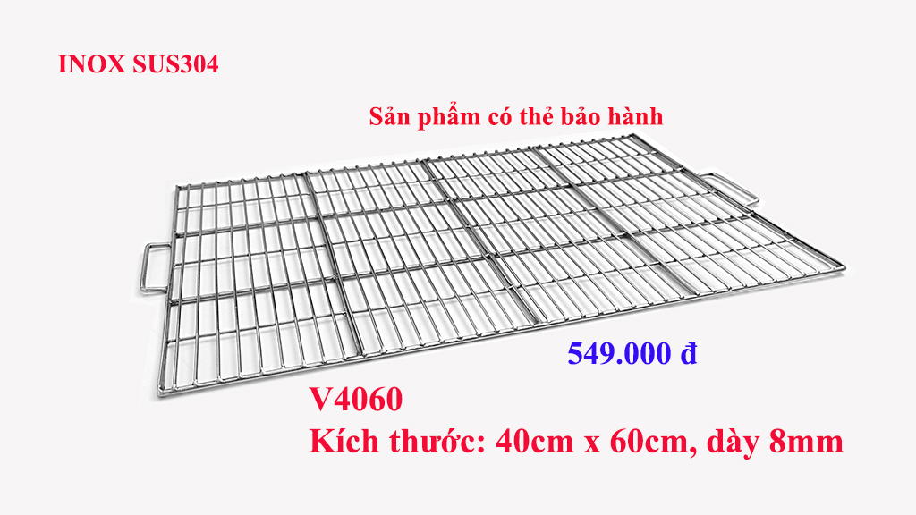 Vỉ nướng inox sus304 cao cấp  - trọn đời không lo gỉ sét - kích thước 40cm x 60cm dày 8mm