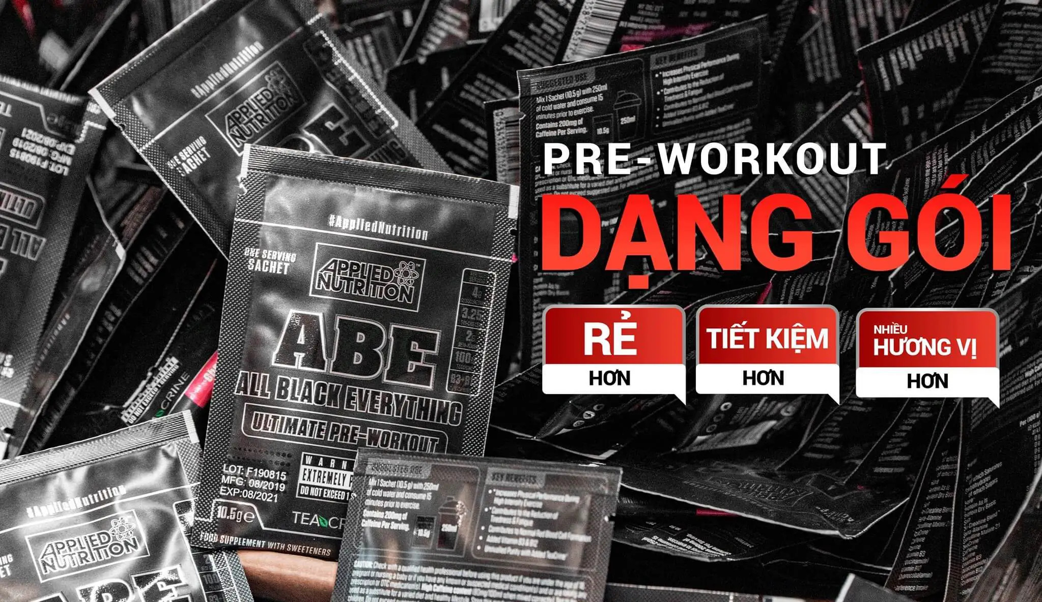 Abe Sample Abe Gói Thử Tăng sức Mạnh Sức Bền Trong Tập luyện Applied Nutrition ABE Pre workout 1 lần dùng (11 Gram) - Uk