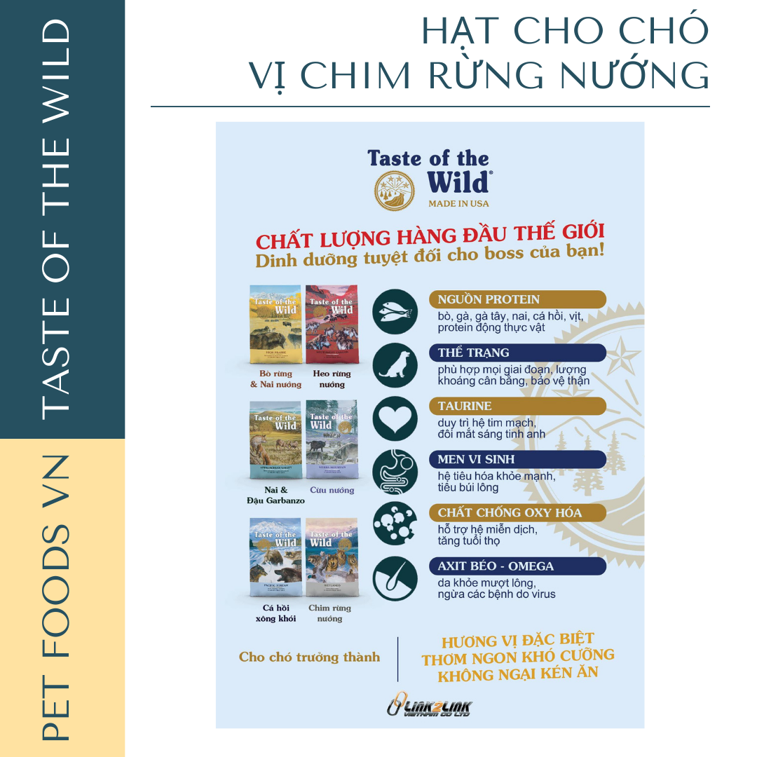 Hạt cho chó TASTE OF THE WILD Wetlands vị Chim Rừng Nướng