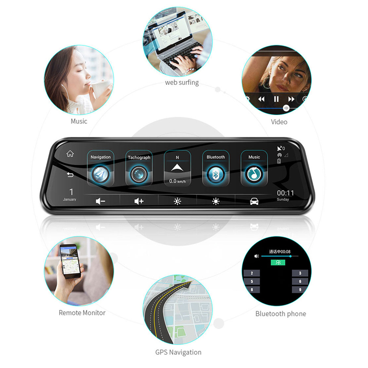 Camera hành trình gương cao cấp thương hiệu Phisung tích hợp 4G, Wifi, GPS, màn hình 10 inch - Mã H58 - Hàng Nhập Khẩu