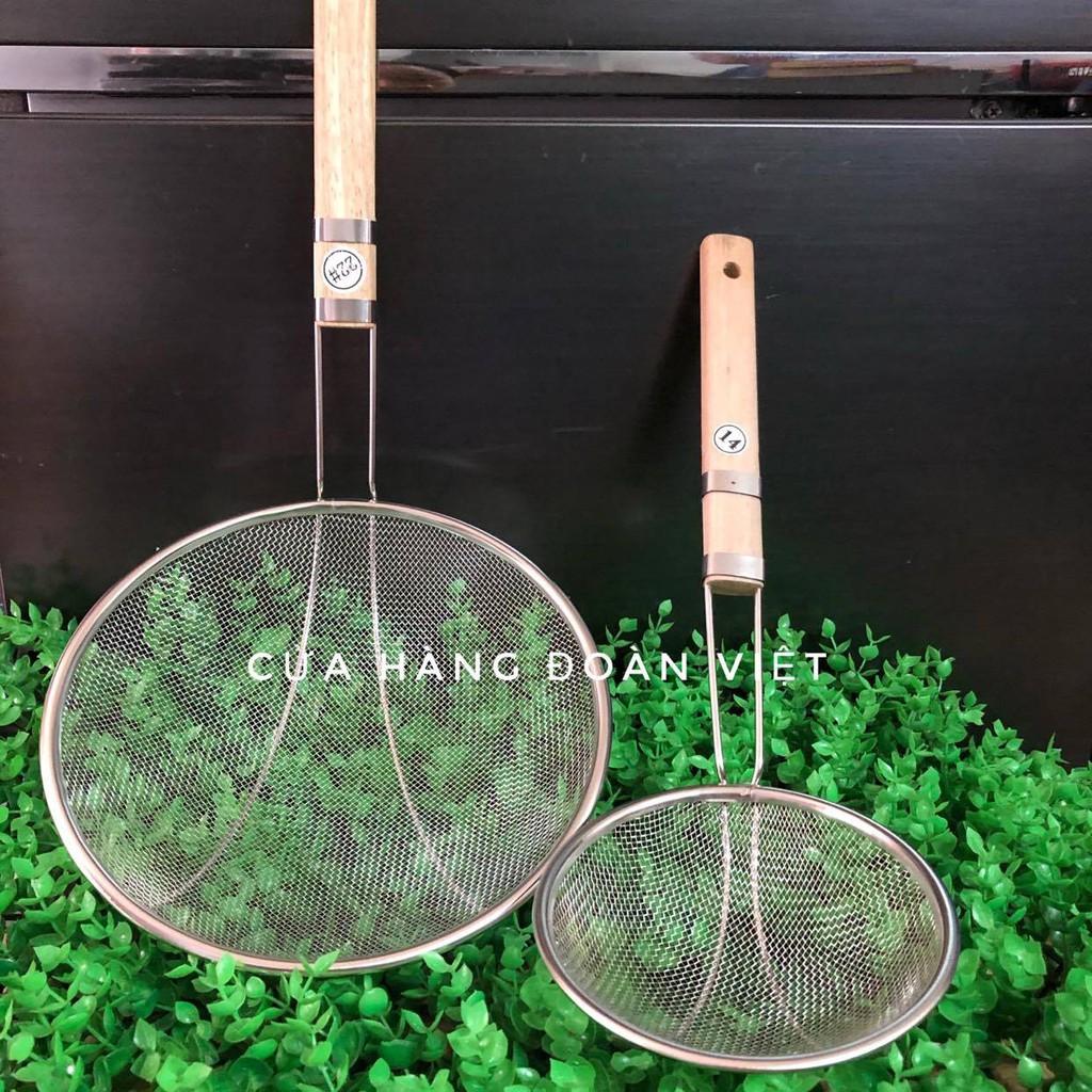 Vợt Chiên, Vợt Lưới Vớt Đồ Chiên Loại lớn 14cm, 22cm - Inox Tốt, Cán Gỗ tự nhiên , Lưới Mịn, Dày , Nhiều Size