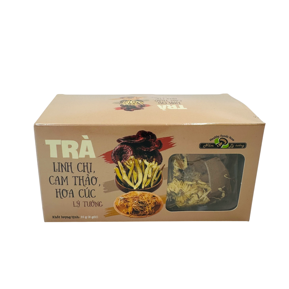 Trà Linh Chi Cam Thảo Hoa Cúc Lý Tưởng 35g, Hộp Trà Gồm 8 Gói Nhỏ