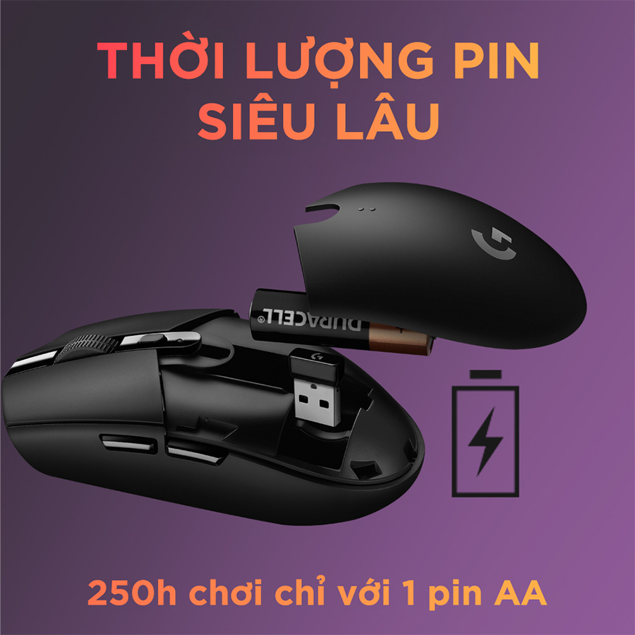 Chuột game không dây Lightspeed Logitech G304 - Cảm biến Hero, 12k DPI, nhẹ, 6 nút lập trình, on-board memory, pin 250h - Hàng chính hãng