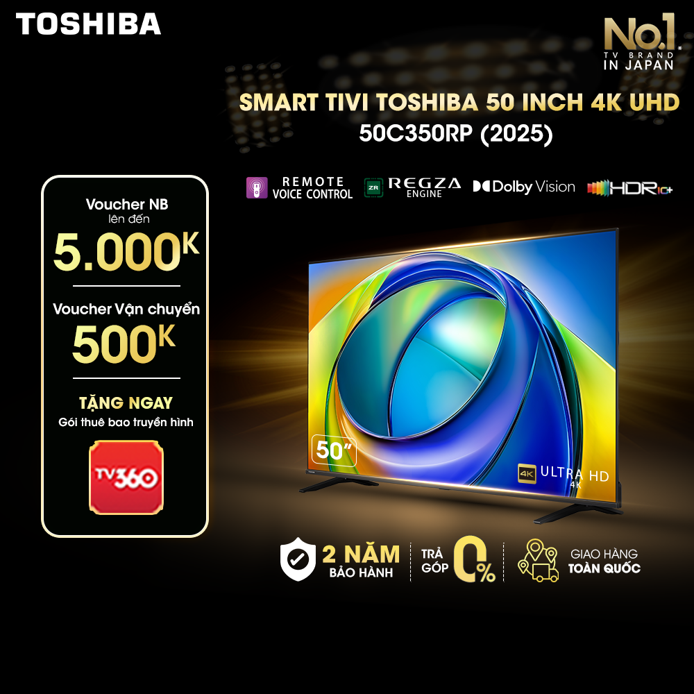 [SP Mới 2025] Smart Tivi Toshiba 50 inch 4K UHD 50C350RP, Giao Hàng Toàn Quốc, Bảo Hành 24 Tháng - Hàng Chính Hãng