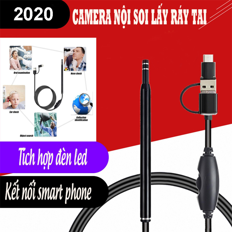 Bộ Lấy Ráy Tai Có Đèn, Camera Mini, Camera Nội Soi Tai, Mũi, Họng Siêu Nét Đi Kèm Bộ Đầu Lấy Ráy Tai, Soi Tai Mũi Họng Chuyên Nghiệp