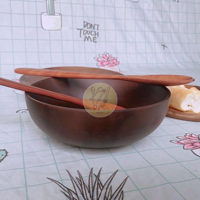 Bát gỗ, tô gỗ đựng salad nguyên khối 20x7cm , màu nâu đẹp , sang trọng của DHC Decor