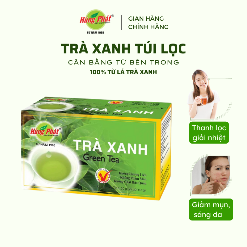 Trà Xanh Túi Lọc Nguyên Chất Hộp 25 Gói - Thương Hiệu Hùng Phát