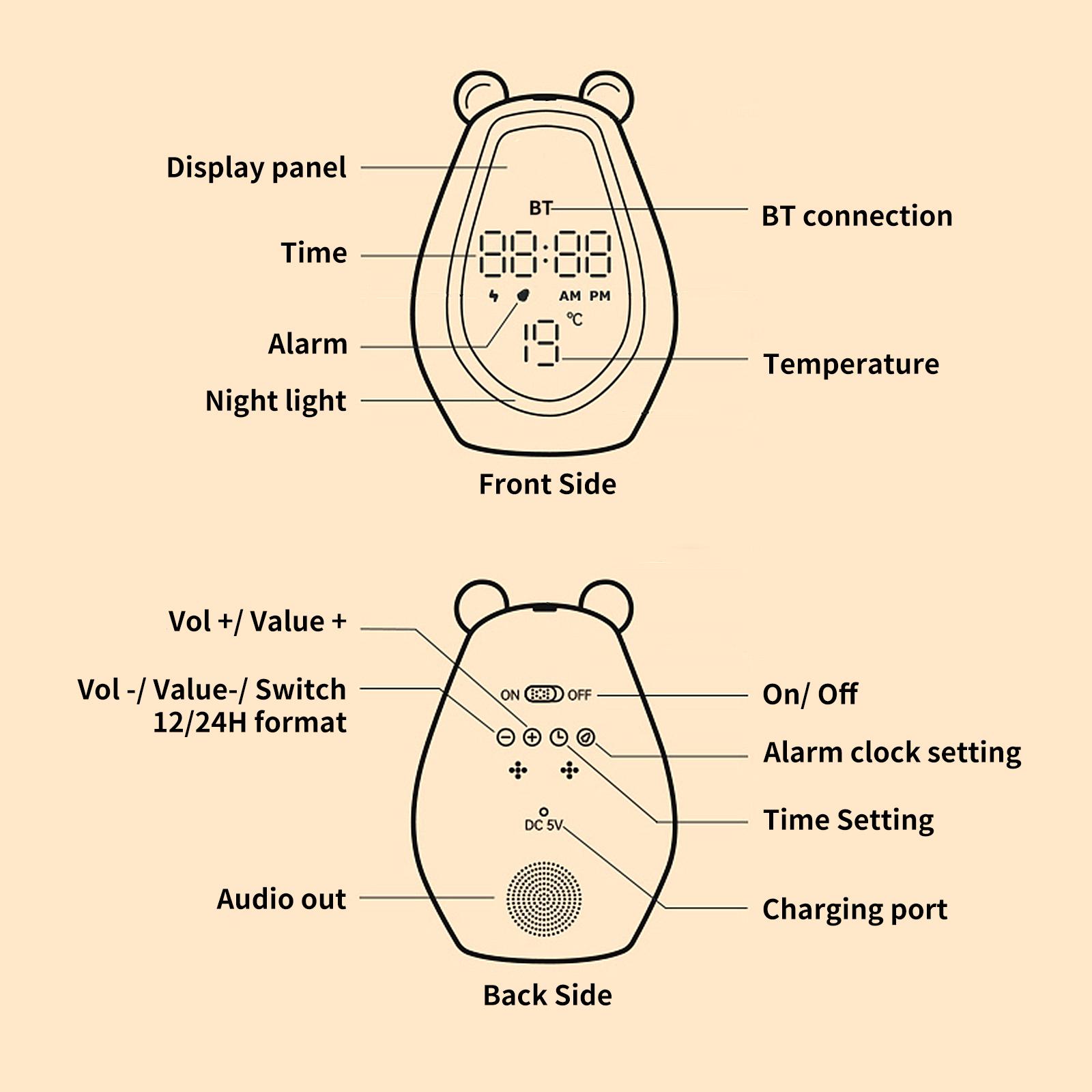 Đồng Hồ Báo Thức Bear Có Thể Sạc Lại Hỗ Trợ Loa Bt Chức Năng Báo Lại Định Dạng 12 / 24H