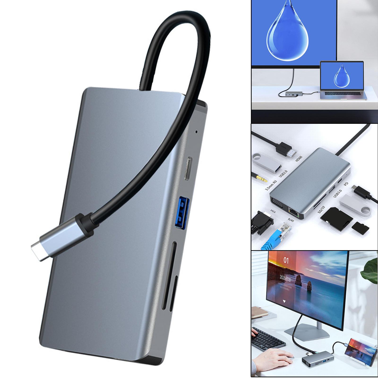 USB C Hub Type-C to HDMI 9 in 1 USB 3.0 4K VGA Support PD Charging for , Powerful Data Transmission Unibody Case for Fast Cooling