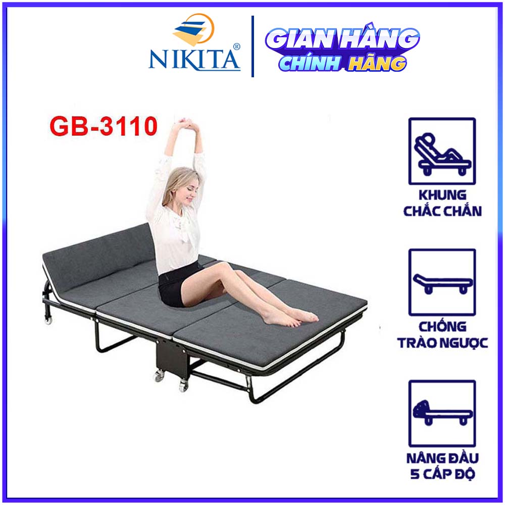 Giường Ngủ Gấp Gọn Thông Minh Nikita, Xếp Thành Ghế Sofa Dễ Di Chuyển - D180 X R110 X C26 Cm - Xám Xanh Nhạt