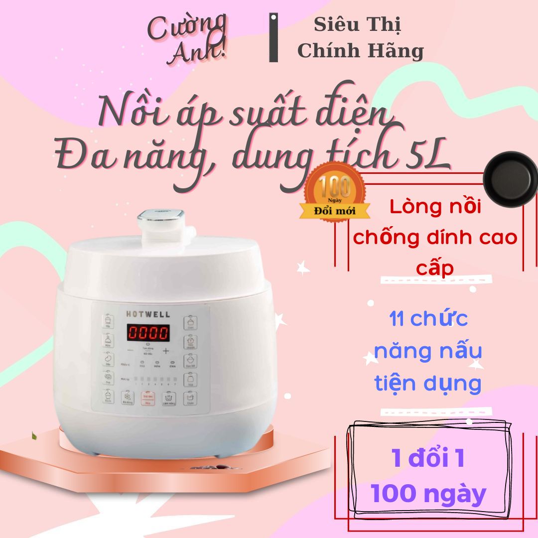 Nồi Áp Suất Điện Tử HOTWELL PE50H1 5 Lít Màu Trắng, Bảo Hành 12 Tháng, 1 Đổi 1 Trong 100 Ngày - Hàng Chính Hãng