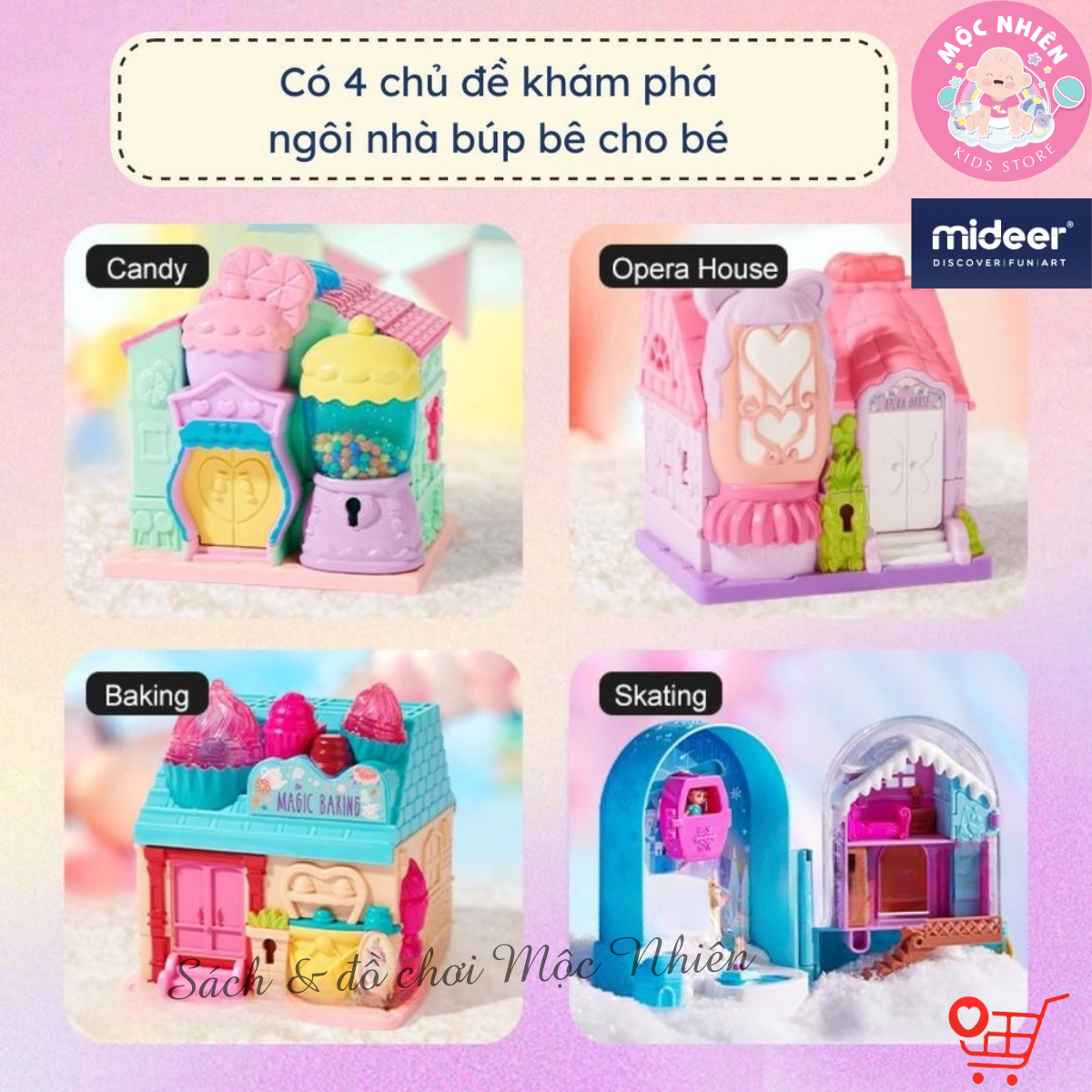 Nhà búp bê mini có âm thanh - Mideer Magic Dollhouse - Mô hình ngôi nhà kẹo ngọt cho bé gái từ 3 tuổi