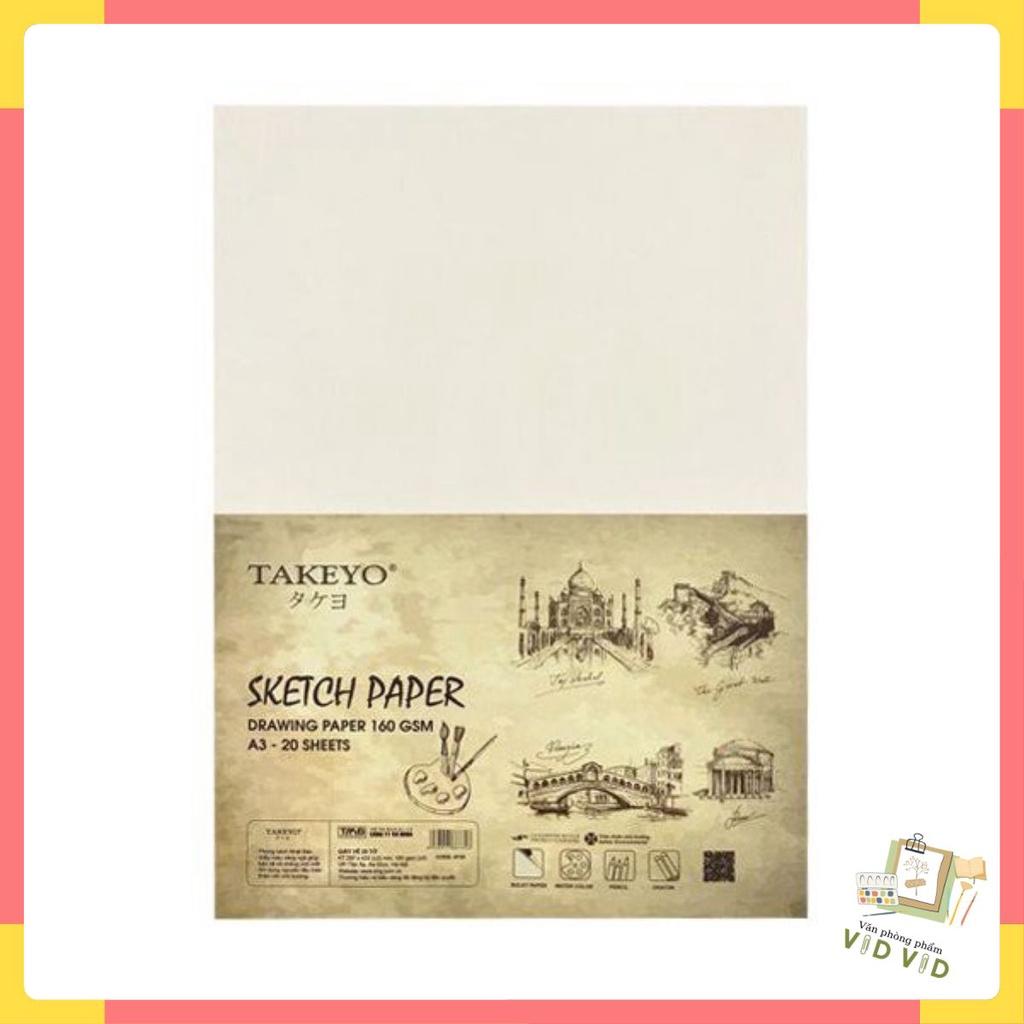 Tệp Giấy Vẽ Màu Nước size A3, size A4 TAKEYO SKETCH PAPER 20 Tờ - ĐL 160gsm