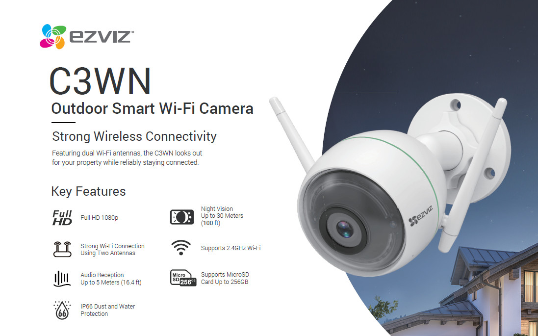 Camera IP Wifi Ngoài Trời Ezviz C3WN Full HD1080P ( hỗ trợ thẻ nhớ lên đến 128G) - Hàng nhập khẩu