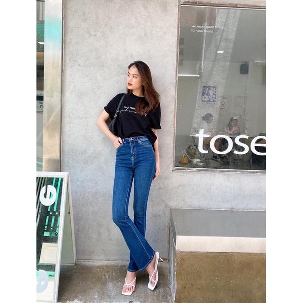 Quần jeans nữ loe lưng cao tôn dáng