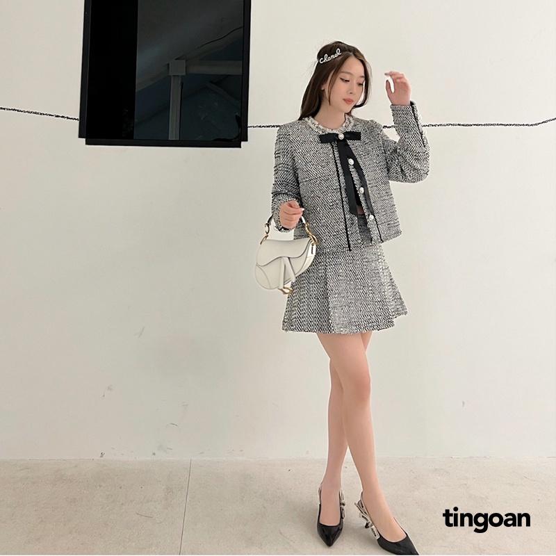 Áo khoác tweed xám viền tua rua cổ tingoan FORGET ME NOT JACKET/GR