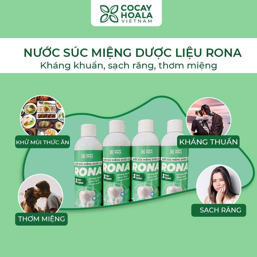 Combo 6 Chai Nước súc miệng dược liệu Rona ( Mua 6 tính tiền 5) CoCayHoaLa - Khử mùi - Sạch bay hôi miệng - Chặn ngay nhiệt miệng - Mẹ bầu và trẻ nhỏ dùng được, chai 150ml - Hàng chính hãng