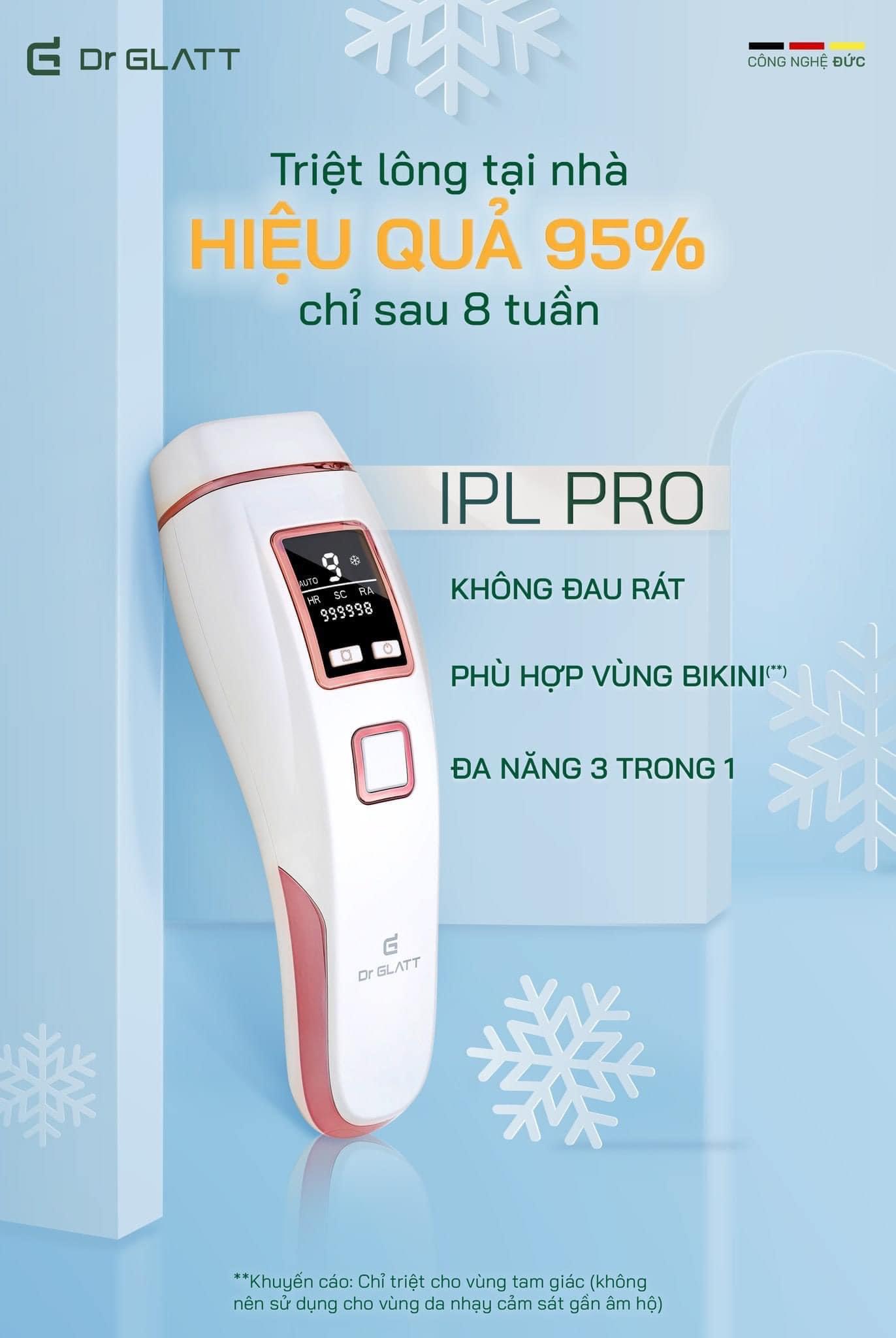 Máy triệt lông và trẻ hóa da IPL PRO, 3 trong 1, hàng chính hãng Dr Glatt, thương hiệu Đức