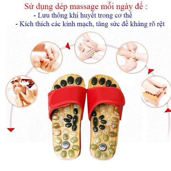 GÍA SỈ) TĂNG TẤT KHỦ MÙ Dép Massage khảm đá Bấm huyệt bàn chân trên gỗ tự nhiên, Bấm Huyệt chân Giảm căng thẳng mệt mỏi