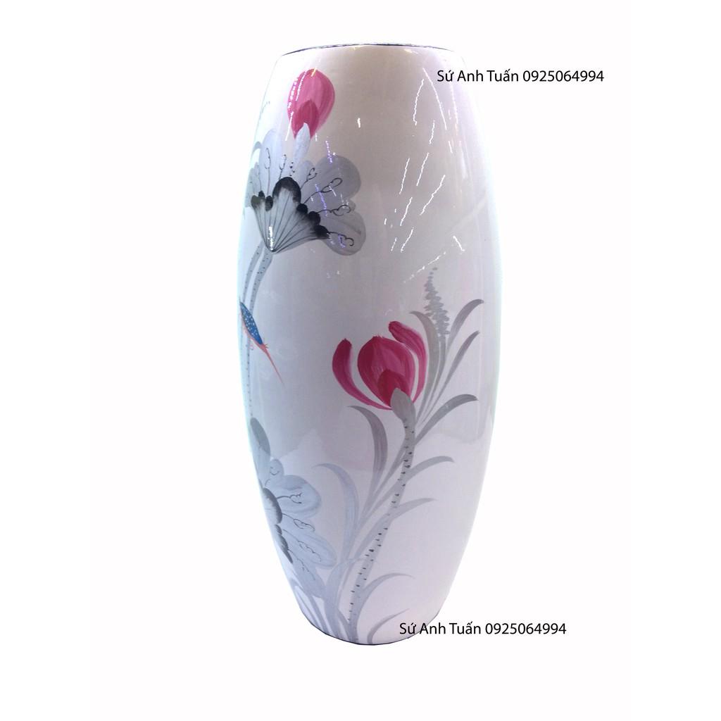 Lọ hoa sơn mài vẽ chim bói cá đậu cành sen -Gốm Sứ Bát Tràng