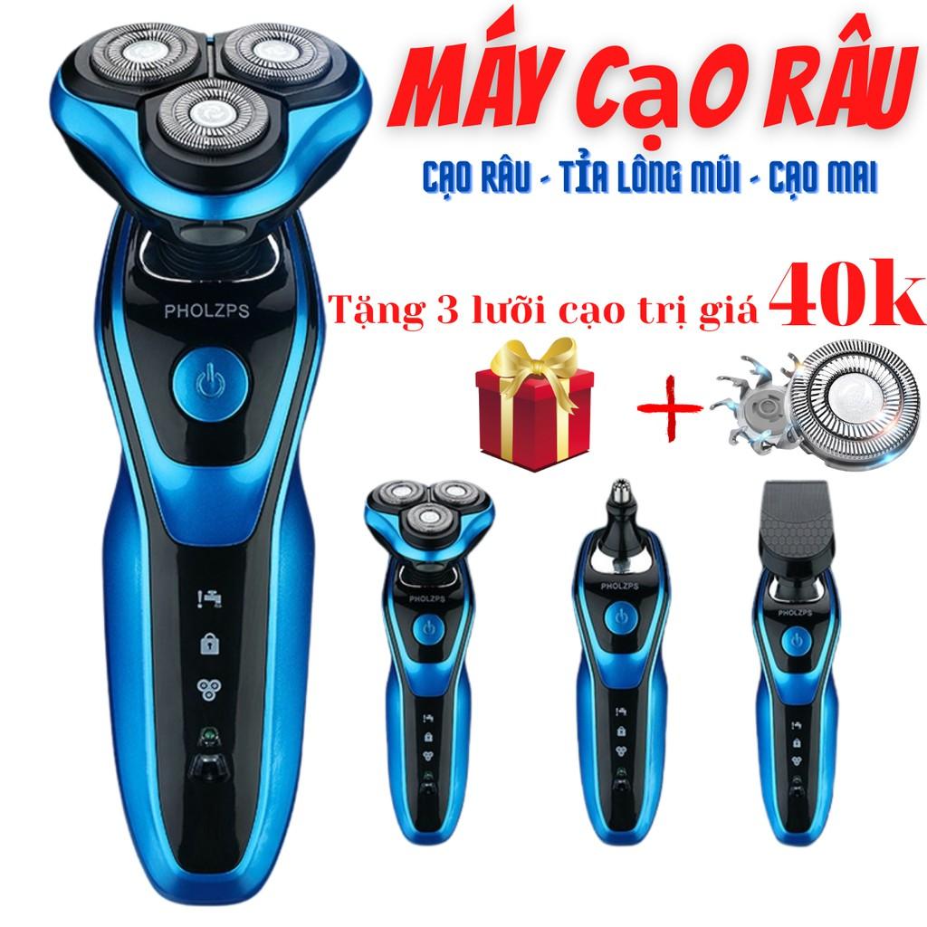 Máy Cạo Râu Đa Năng 3 Lưỡi Kép PHOLZPS Q1580 Thông Minh Chống Nước Tặng Quà + Tặng 3 Lưỡi cao trị giá 40k