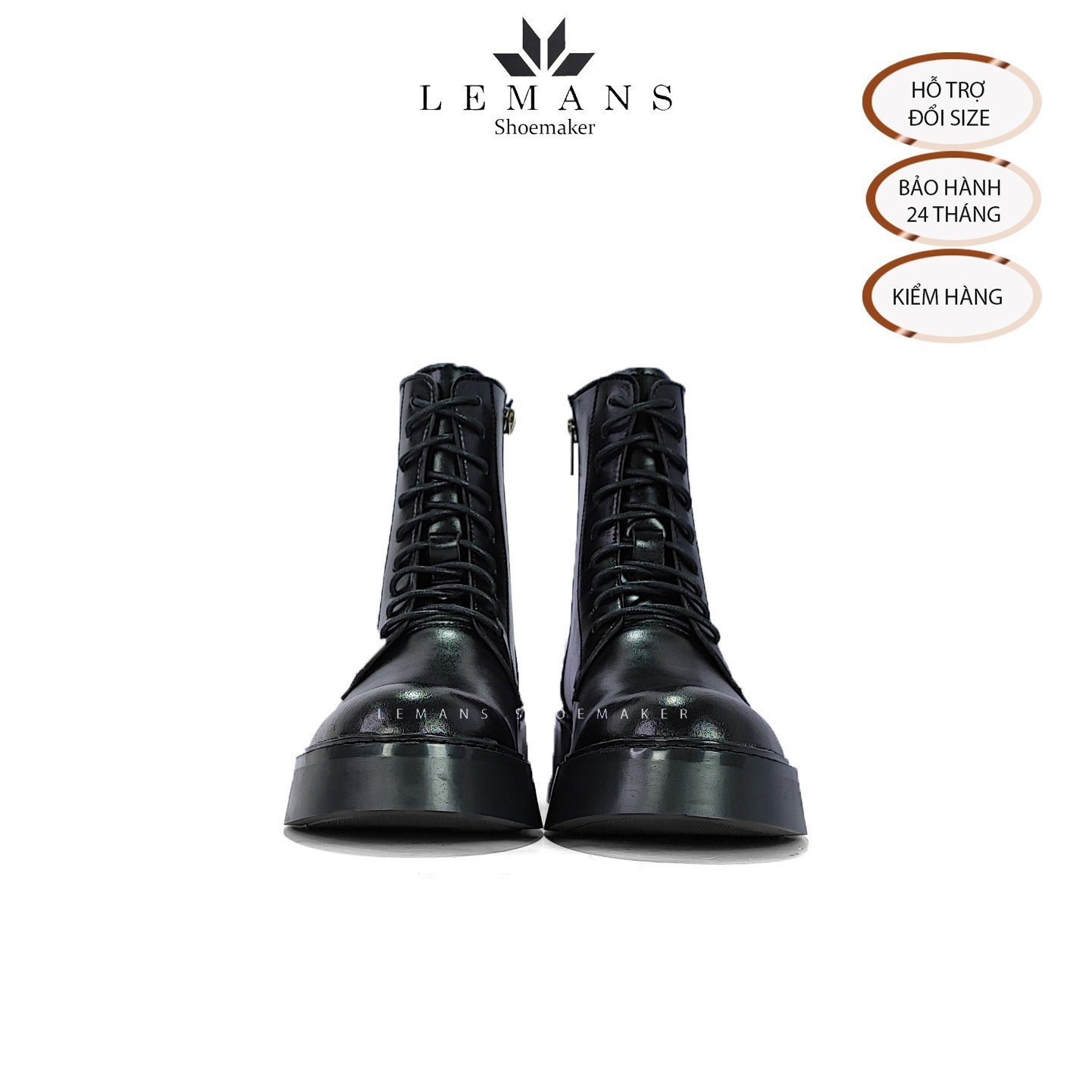 The Breakthrough Chunky COMBAT Boots Lemans - BST độc quyền, đế cao 6cm Full cao su nguyên khối Da bò nguyên tấm BH 24T