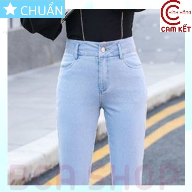 Quần jean nữ ống loe QRO65 ROSATA tại BCASHOP dáng dài lai phối ren, lưng cao 1 nút, phom chuẩn, chất liệu jean cao cấp - màu xanh nhạt