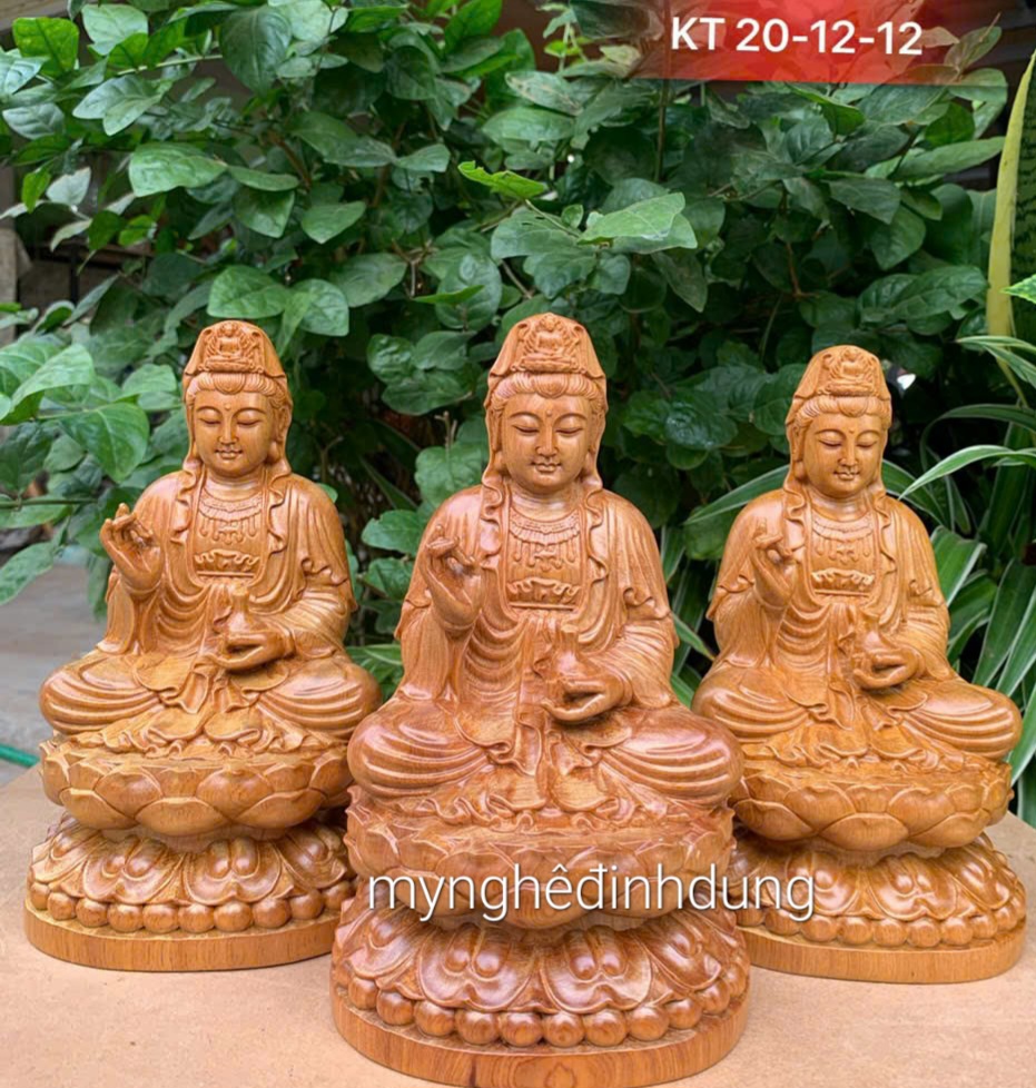 Tượng phật bà quan âm bồ bằng gỗ bách xanh thơm nức kt cao 20×12cm