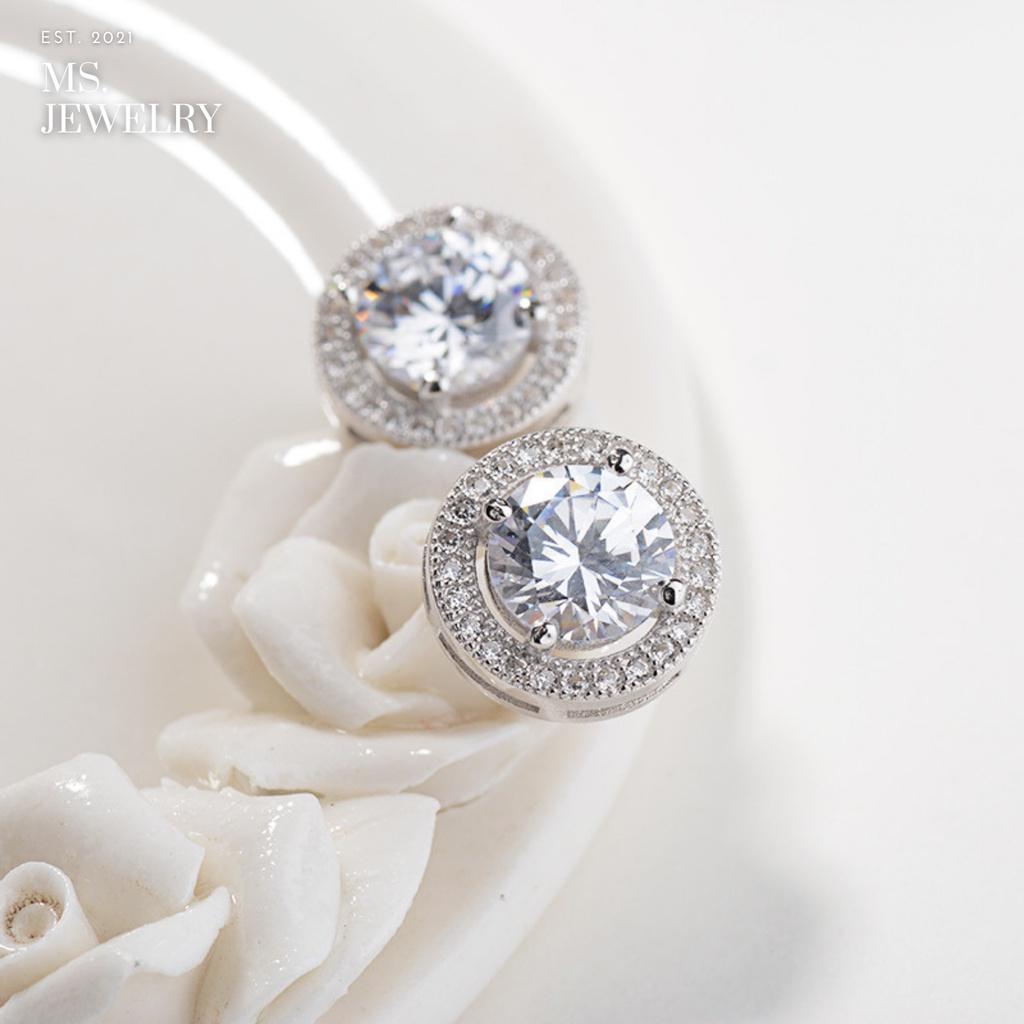 Khuyên Tai Hàn Quốc Bạc S925 Đính Đá Cz Size 9mm