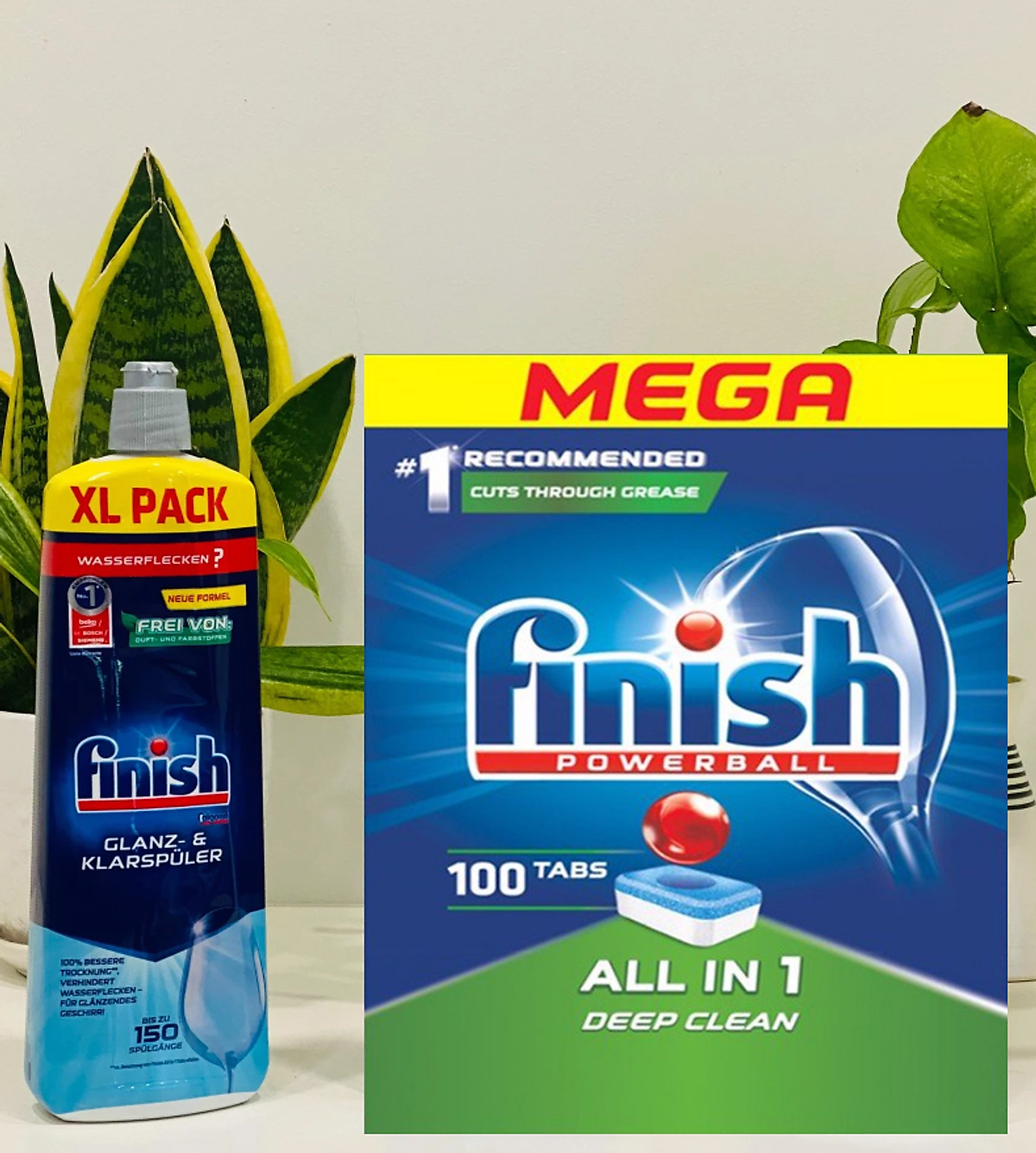 Combo Dầu làm bóng finish 750ml+Viên rửa bát Finish All in one 100v dùng cho Máy rửa bát