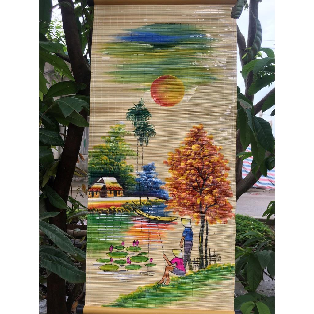 Mành tre (mẹt tre) vẽ tranh phong cảnh làng quê 30*65cm