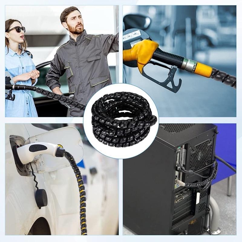 Dây xoắn ruột gà, dây bọc điện phi 6/8/10/12/16/20mm Cáp Ống PE Bảo Vệ Sắp Xếp Cáp Ống Thủy Lực Cuộn chống Xoắn Ốc - Đen