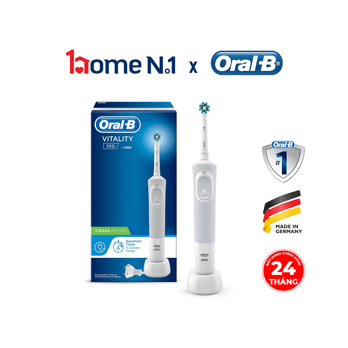 Bàn chải đánh răng điện Oral-B Vitality 100 CrossAction White D100.413.1