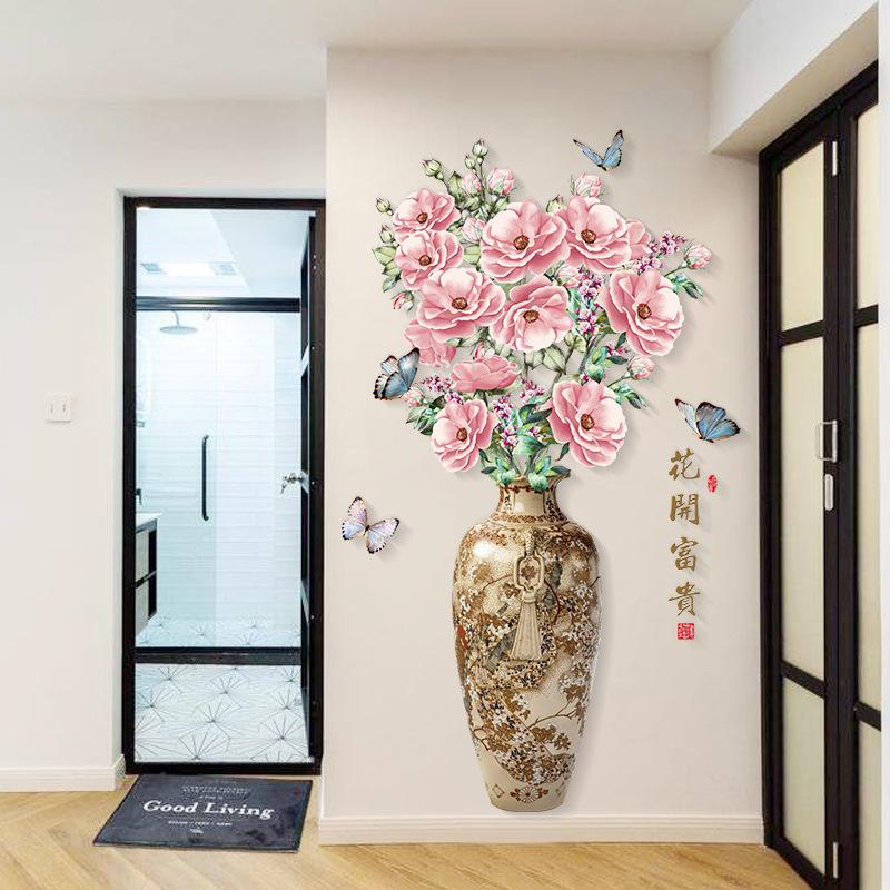 DECAL DÁN TƯỜNG BÌNH HOA HỒNG THỔ CẨM