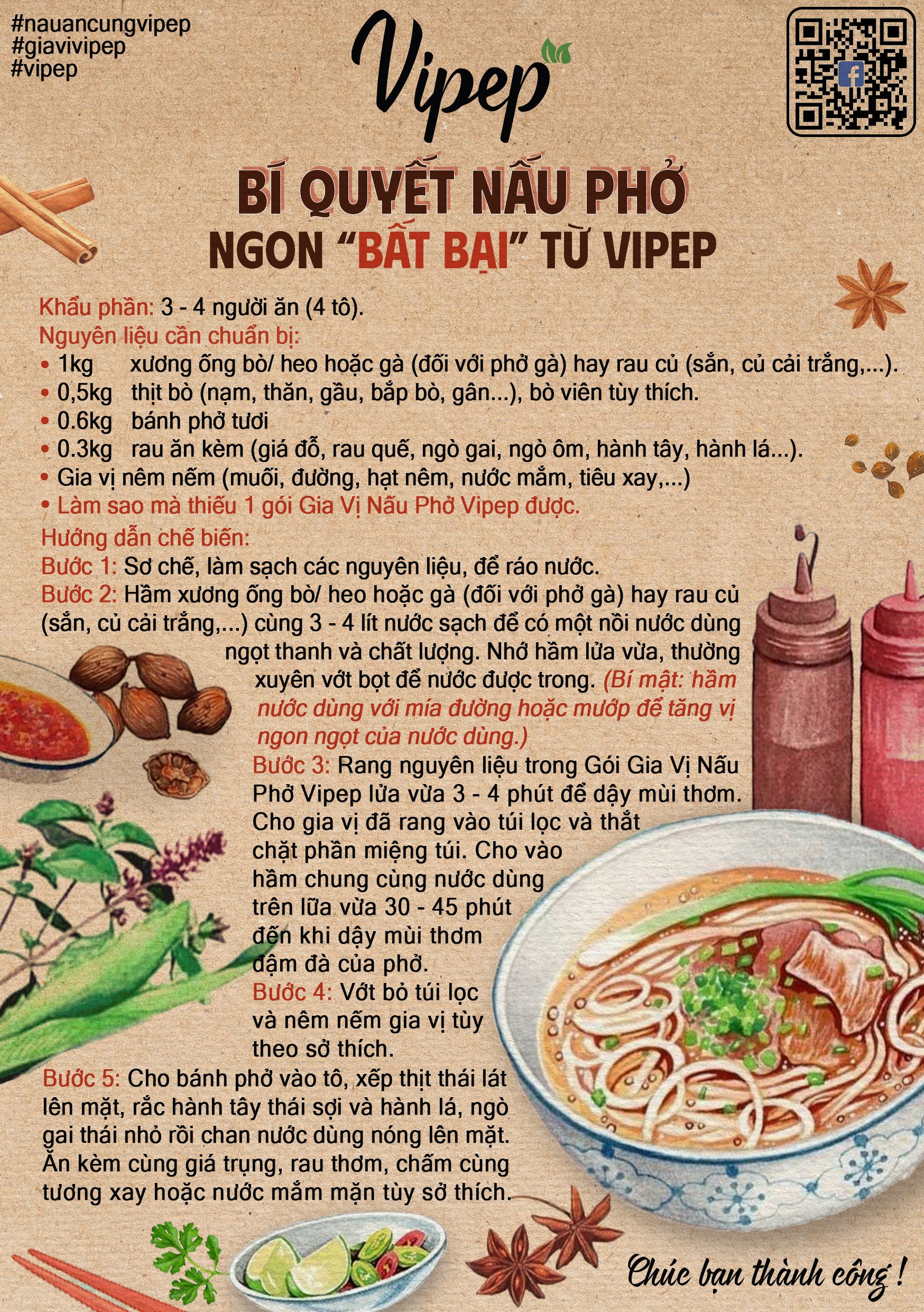 Set Gia vị nấu phở bò - gà Vipep tiện lợi nấu tại nhà