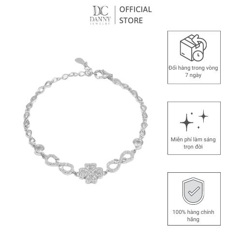 Lắc Tay Danny Jewelry Bạc 925 Xi Rhodium Hoạ tiết Cỏ 4 Lá Đính Đá CZ LACY331