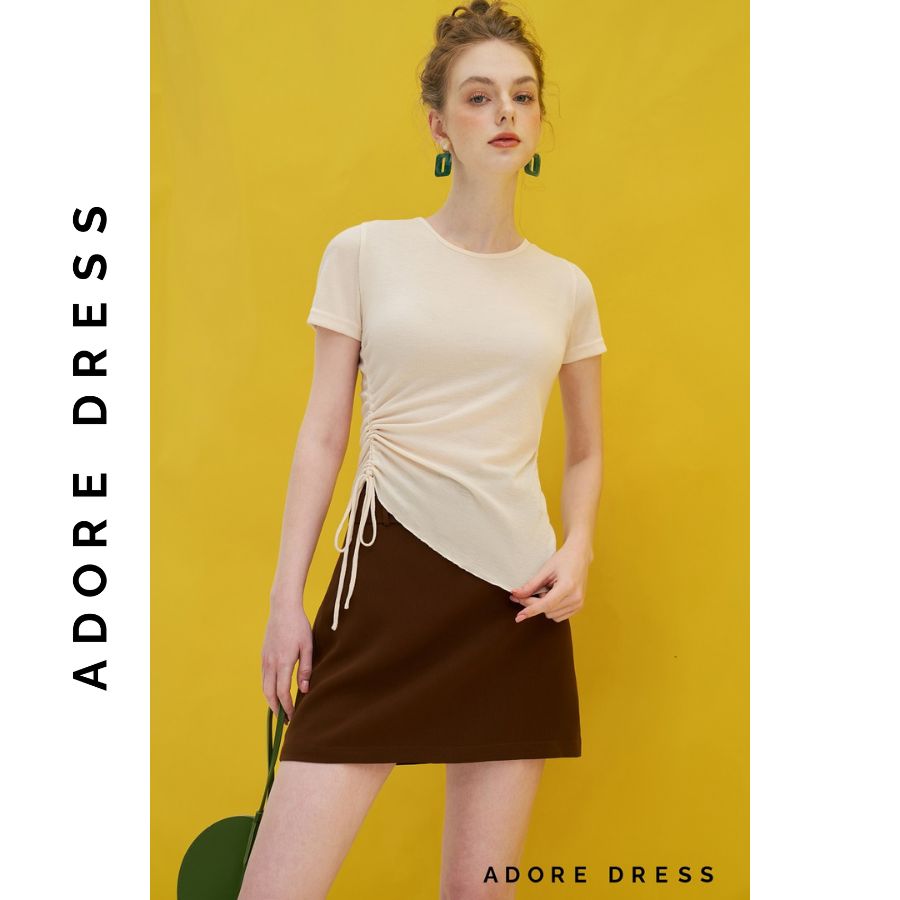 Áo Cropped T-shirts cotton  trơn rút nhún sườn  3 màu 313TS3019 ADORE DRESS