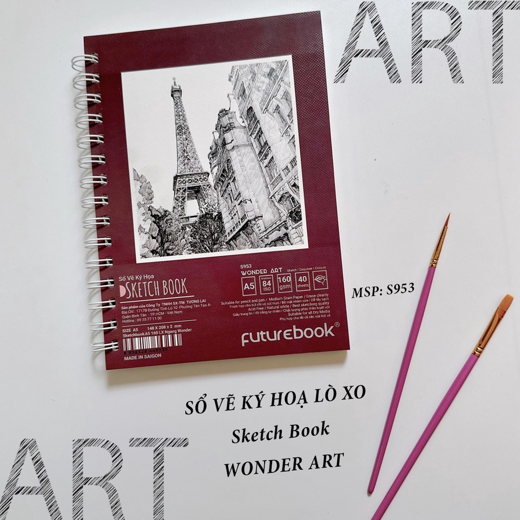 FUTUREBOOK -Tập Vẽ Ký Họa (Sketchbook ) Wonder Art - Arts Khổ A5 – Định Lượng 160Gsm – 40Tờ.  (Giao mẫu ngẫu nhiên)