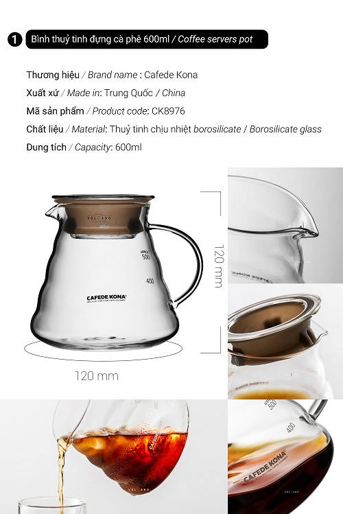 Bộ combo pha cà phê V60 02 phổ thông CAFEDE KONA