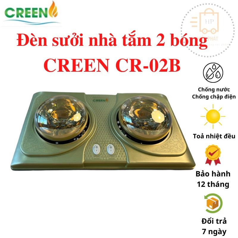 Đèn Sưởi Nhà Tắm 2 Bóng Halogen CREEN CR-02B, Chống Nước, Chống Chập Điện, Không Loá Mắt, Toả Nhiệt Đều, Thương Hiệu tây Ban Nha - Hàng chính hãng