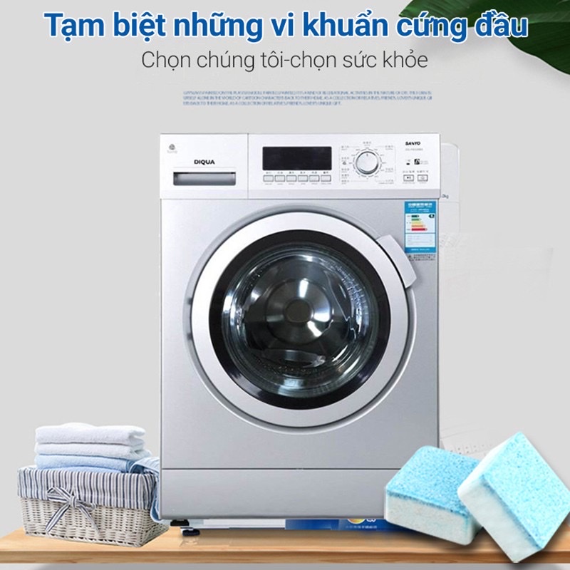 Hộp 12 viên tẩy sạch lồng máy giặt ,khử mùi , khử khuẩn , khử nấm mốc , loại bỏ cặn lắng và chất bẩn gây mùi hôi trong máy giặt và đường ống thoát nước  giúp làm sạch quần áo , phù hợp với tất cả các loại máy giặt 