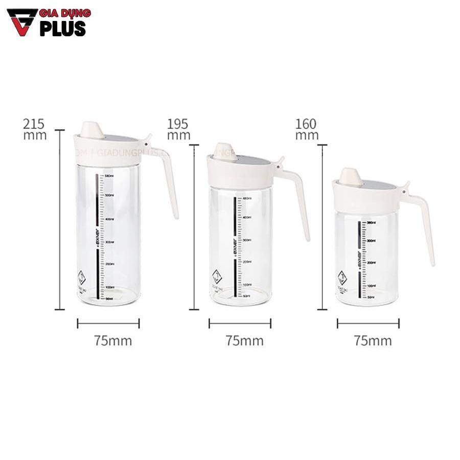 Bình đựng dầu ăn thuỷ tinh borosilicate, nắp inox 304 có tay cầm (380ml, 480ml &amp; 580ml