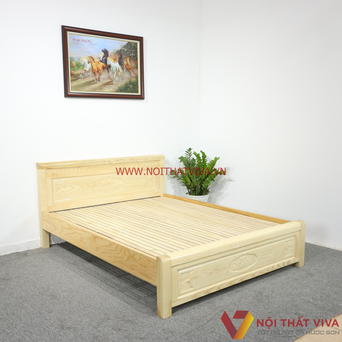 Giường Ngủ Gỗ Sồi Nga 1M8X2M Màu Tự Nhiên Giá Rẻ