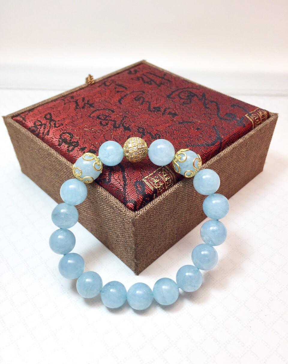 Vòng tay phong thủy đá Aquamarine thiên nhiên 10 ly