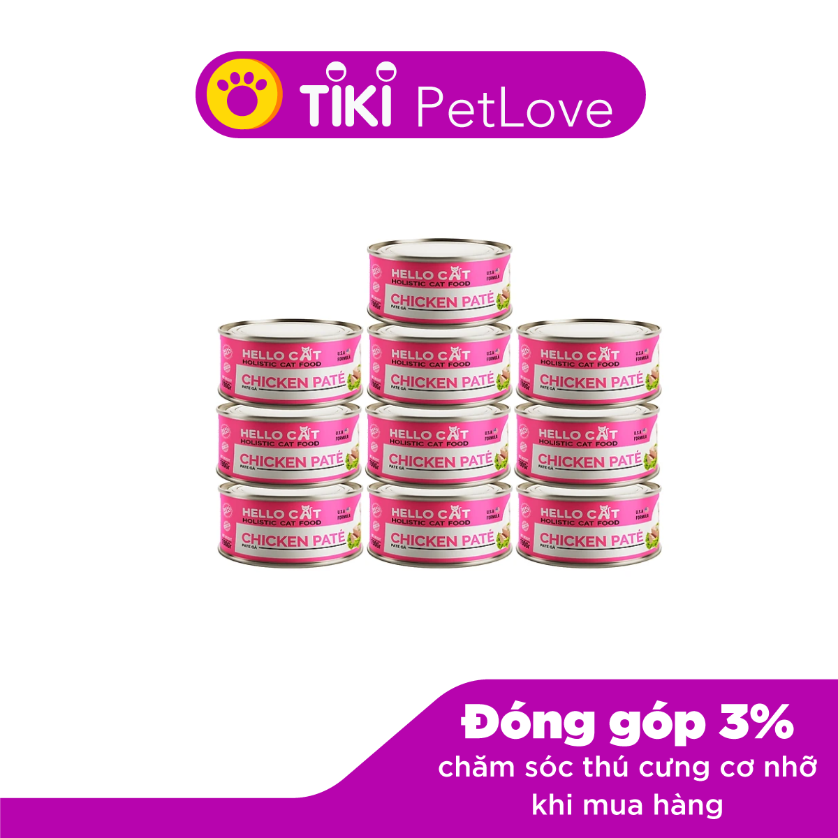 Pate Cho Mèo Mọi Độ Tuổi Hương Vị Gà - Hello Cat Chicken Pate 190G (Combo 10 Lon)