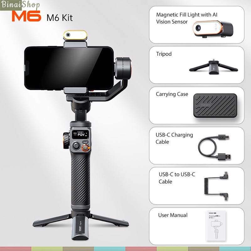 Hohem Isteady M6 / M6 KIT - Gimbal Chống Rung Cho Smartphone, Tích Hợp Cảm Biến AI, Tải Trọng 400g - Hàng chính hãng