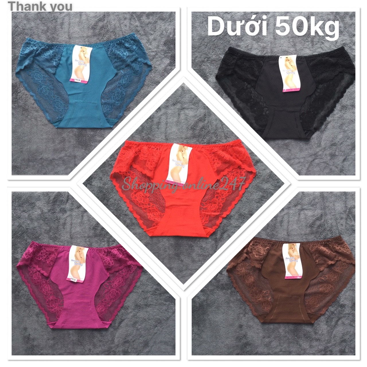 Combo 5 quần lót nữ Ren thiết kế họa tiết ren xuyên thấu gợi cảm - mềm mại - nhiều màu - 40 đến 55 kg
